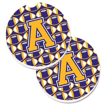 Carolines Treasures Letter A Football Purple and Gold Cup Holder Car Coaster, PK2 CJ1064-ACARC